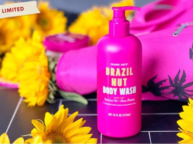 Trader Joe's Brazil Nut Body Wash made with coconut oil and shea butter plus botanicals like aloe, chamomile, and grapefruit extracts Nourishing Daily