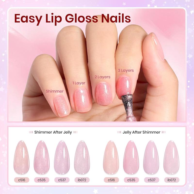 Beetles Jelly Pink Nude Gel Nail Polish Set, 20 Colors Pristine Grace Classic Nude with Bowknot and Pearl Accessories DIY Manicure Gifts for Women