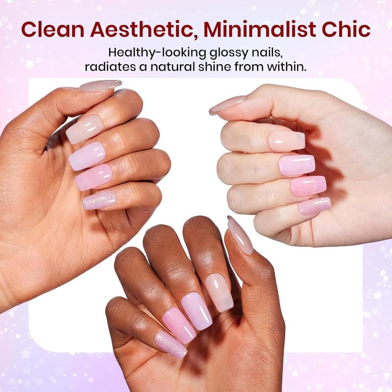 Beetles Jelly Pink Nude Gel Nail Polish Set, 20 Colors Pristine Grace Classic Nude with Bowknot and Pearl Accessories DIY Manicure Gifts for Women