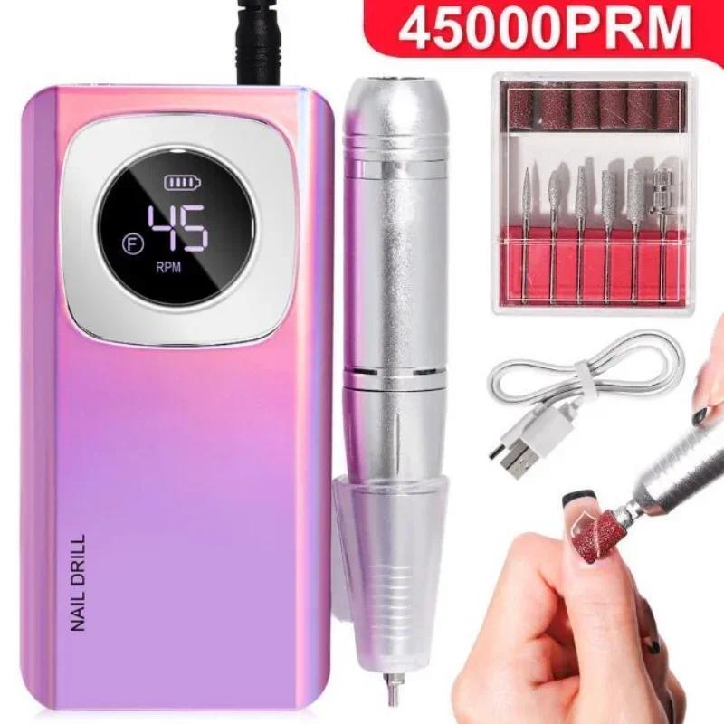 Original 45000RPM Professional Rechargeable Electric Nail Drill Machine Portable Cordless Nail File For Acrylic Gel Nails Remove uña s portable naildrill