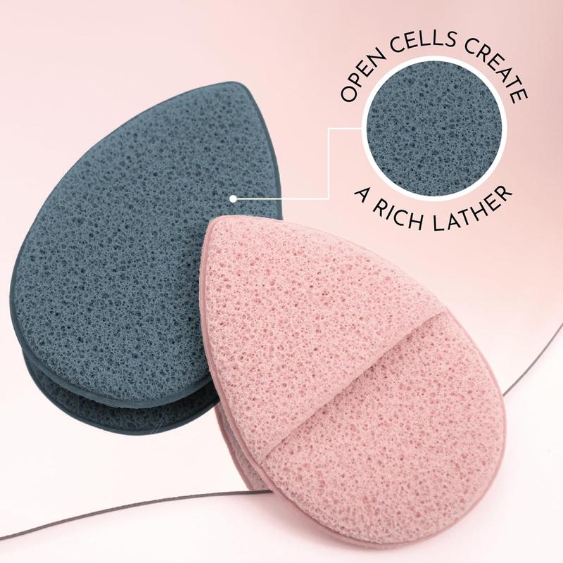 Face Scrubber Exfoliator, Facial Sponges for Face Wash, Reusable Makeup Remover Exfoliating Pads, Blue and Pink, 2.6 in.  x 3.9 in. , 2 Pack Cleansing Skincare Acne Flawless Gentle Comfort