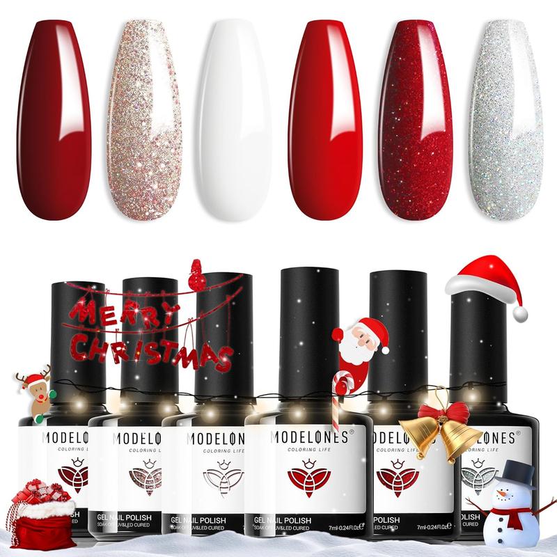 Gel Nail Polish Set - 6 Colors Misty Gray Dark Green Glitter Gel Polish Kit Sage Green Baby Blue Nail Gel Polish Soak off LED Nail Lamp Gel Nail Kit DIY Fall Winter Christmas Nails Mani Gift modelones modelones