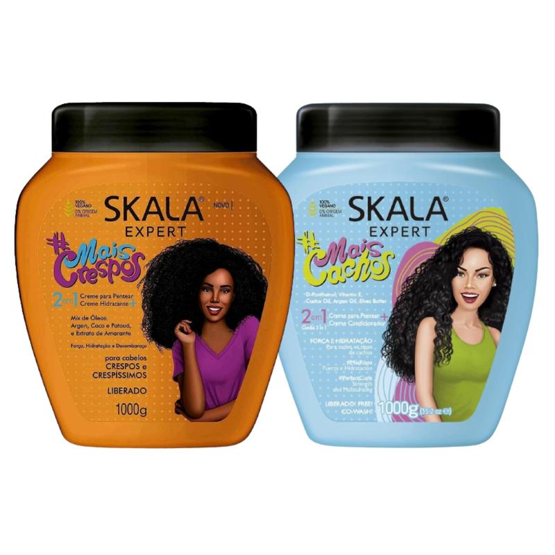 Skala Expert Viral Brazilian Hair Care Kit: Blue Mais Cachos 35.2 oz + Mais Crespos 35.2 oz – Top Treatment for Curly Styles