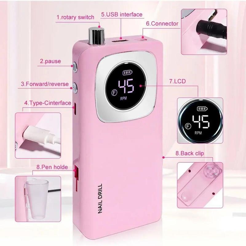 Original 45000RPM Professional Rechargeable Electric Nail Drill Machine Portable Cordless Nail File For Acrylic Gel Nails Remove uña s portable naildrill