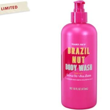 Trader Joe's Brazil Nut Body Wash made with coconut oil and shea butter plus botanicals like aloe, chamomile, and grapefruit extracts Nourishing Daily