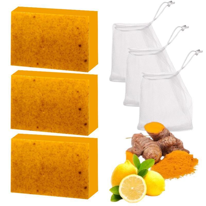 3PCS Lemon Turmeric Kojic Acid Soap Lemon Kojic Acid Soap Bar Turmeric Soap Bar Kojic Acid Soap for Face turmeric  soap