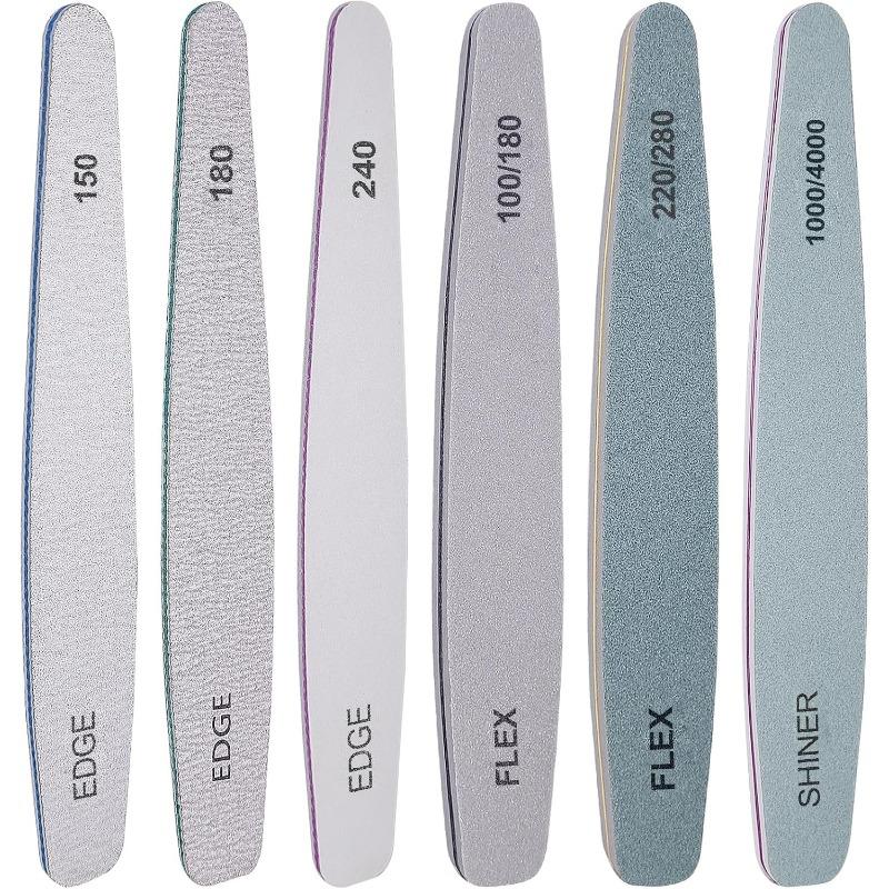 Nail File and Buffer Set, 6  Professional Nail File Kit for Acrylic and Natural Nails, 100 150 180 220 240 280 1000 4000 Grit Soft Nail Filer Gel Nail Files & buffers Filing Emery Board Home Salon