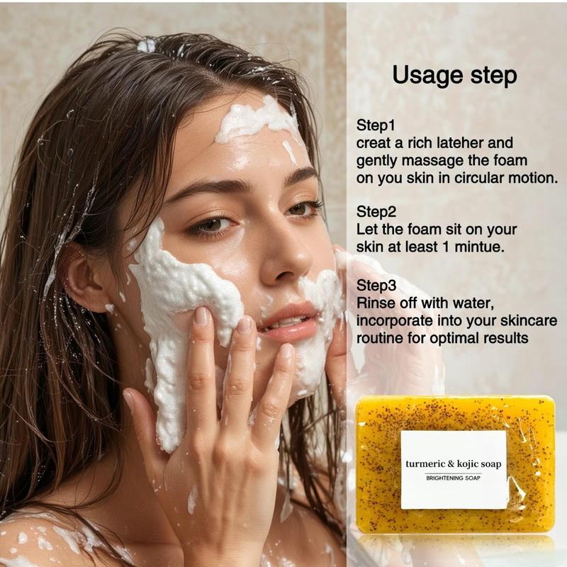 Lemon Turmeric & Kojic Acid Soap Bar, Facial and Body Cleansing, Daily Skin Cleansing Soap Bar, Suitable for Both Men and Women, Moisturizing and Mild Kojic Acid Soap Bar, Comes with Soap Bag Body Care Cleanser