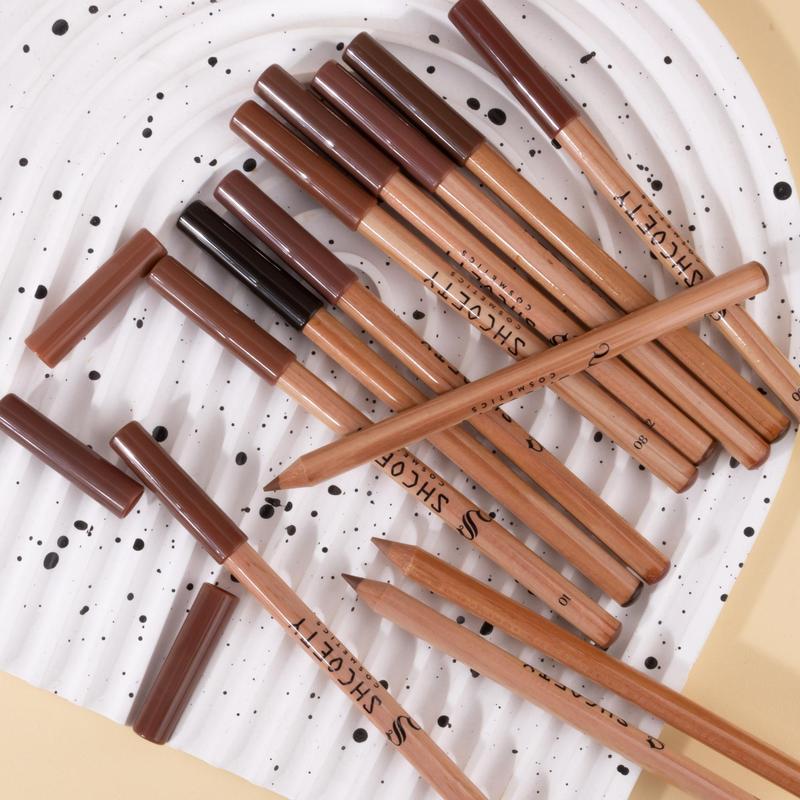 Long Lasting Matte Lip Liner Set, 12pcs set Natural Wooden Lip Liner Pencil, Easy Coloring Lipstick, Suitable for All Occasions Lip Makeup, Christmas Gift