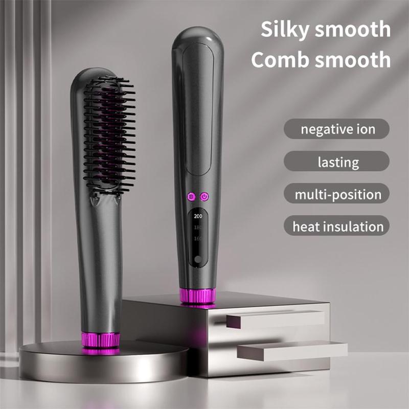 Portable Electric Hair Straightening Comb, Rechargeable Vibrating Massage Hair Straightening Iron for Women & Girls, Hair Styling Tool for Home & Travel