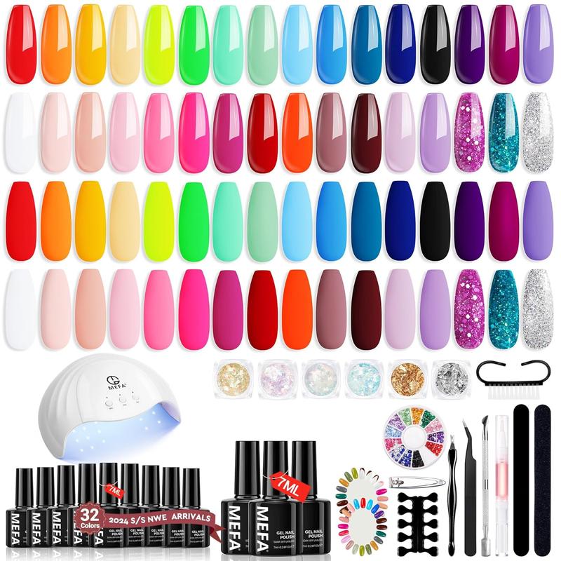 BG 54Pcs Gel Nail Polish Kit with U V Light, 32 Colors Bright Neon Spring Summer Pink Gel Polish Nail Set with Matte Glossy Base Top Coat Essential Manicure Tools Nails Decorations Gifts