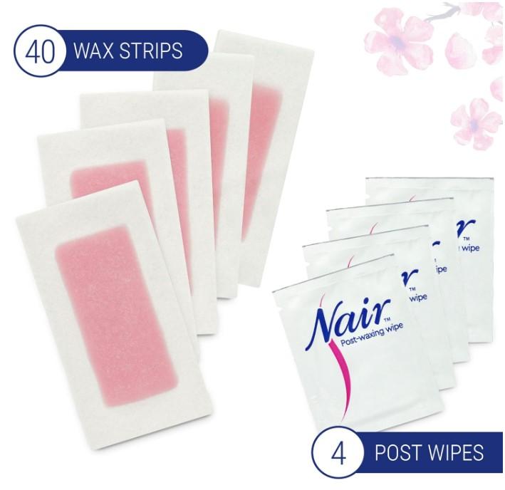 Nair Hair Remover Wax Ready Strips, Face and Bikini Hair Removal Wax Strips, 40 Count