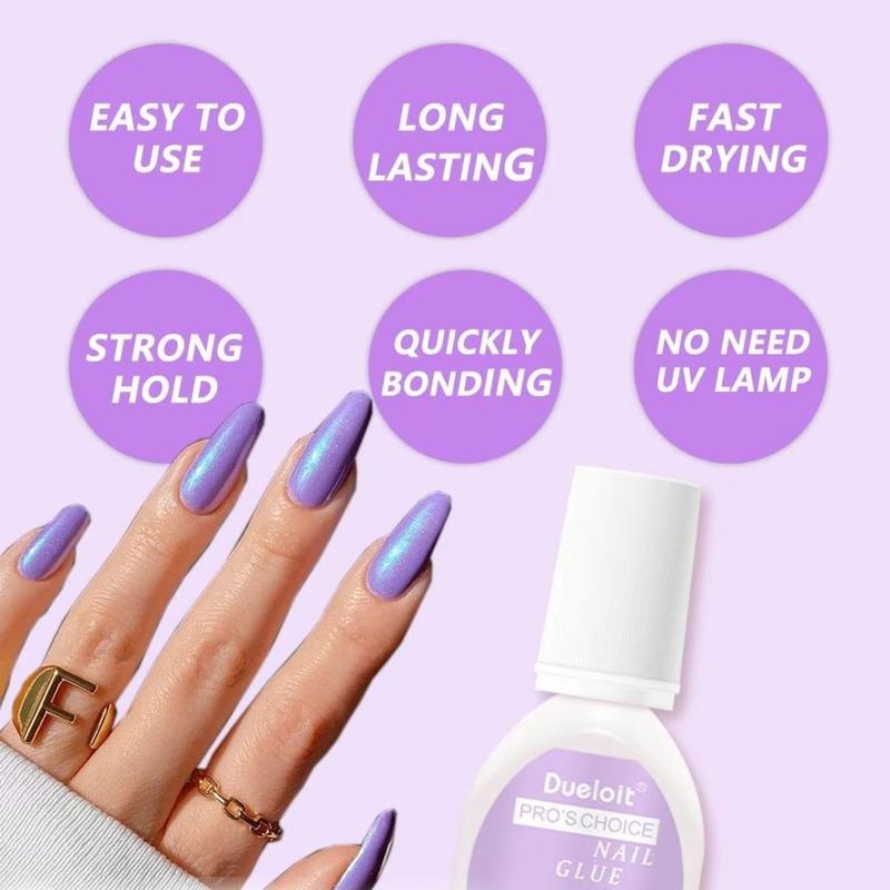 Long-lasting 15ml Ultra Strong Brush on Nail Glue for Acrylic Nails, Press on Nails, Fake Nails Dueloit Salon Quality Nail Glue easy application durable glue false nails