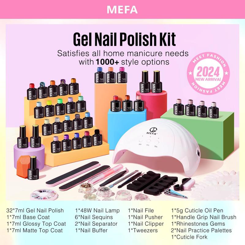 BG 54Pcs Gel Nail Polish Kit with U V Light, 32 Colors Bright Neon Spring Summer Pink Gel Polish Nail Set with Matte Glossy Base Top Coat Essential Manicure Tools Nails Decorations Gifts