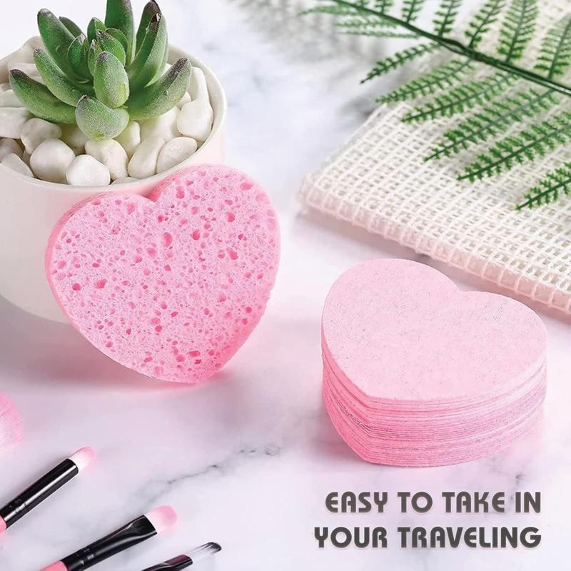 100-Count Compressed Facial Sponges, 100% Natural Cosmetic Spa Sponges for Facial Cleansing, Exfoliating Mask (Pink Heart) Skincare Comfort