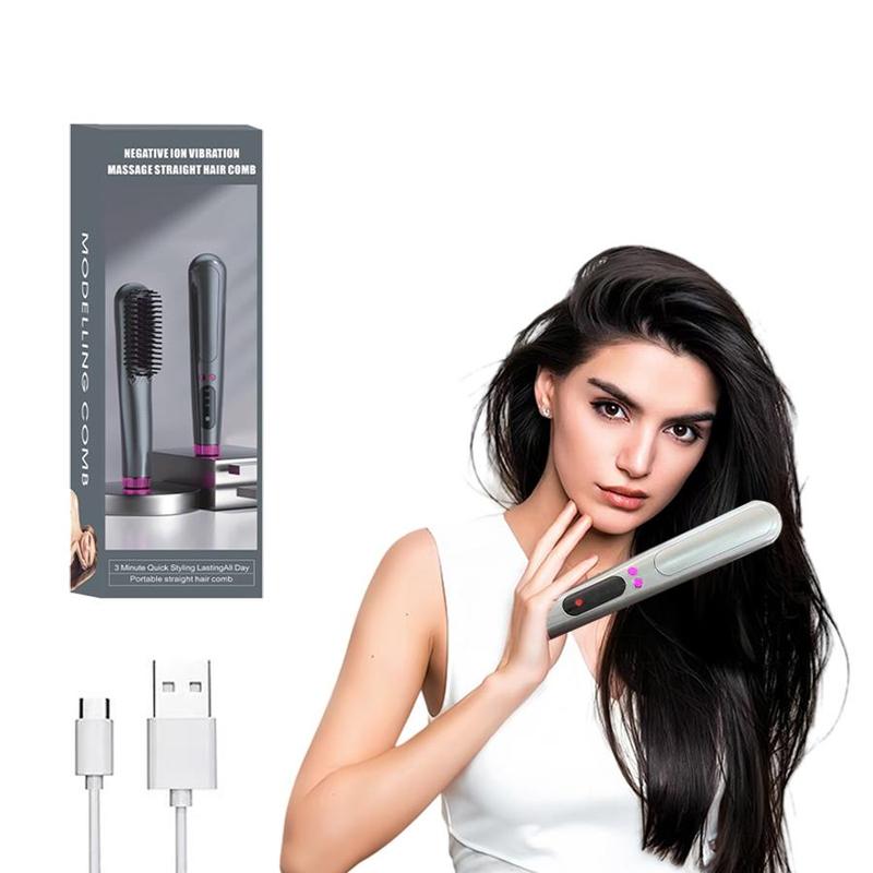 Portable Electric Hair Straightening Comb, Rechargeable Vibrating Massage Hair Straightening Iron for Women & Girls, Hair Styling Tool for Home & Travel