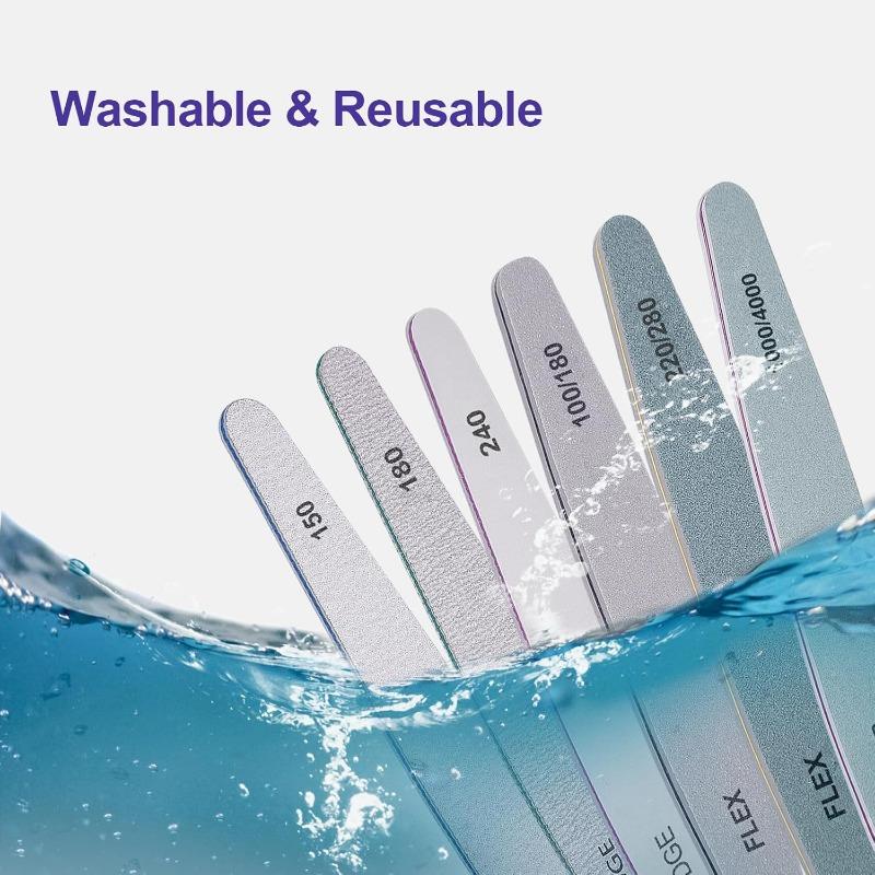 Nail File and Buffer Set, 6  Professional Nail File Kit for Acrylic and Natural Nails, 100 150 180 220 240 280 1000 4000 Grit Soft Nail Filer Gel Nail Files & buffers Filing Emery Board Home Salon