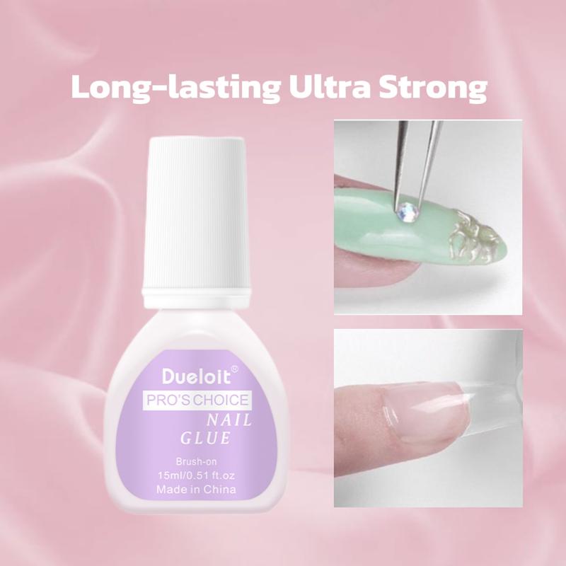 Long-lasting 15ml Ultra Strong Brush on Nail Glue for Acrylic Nails, Press on Nails, Fake Nails Dueloit Salon Quality Nail Glue easy application durable glue false nails