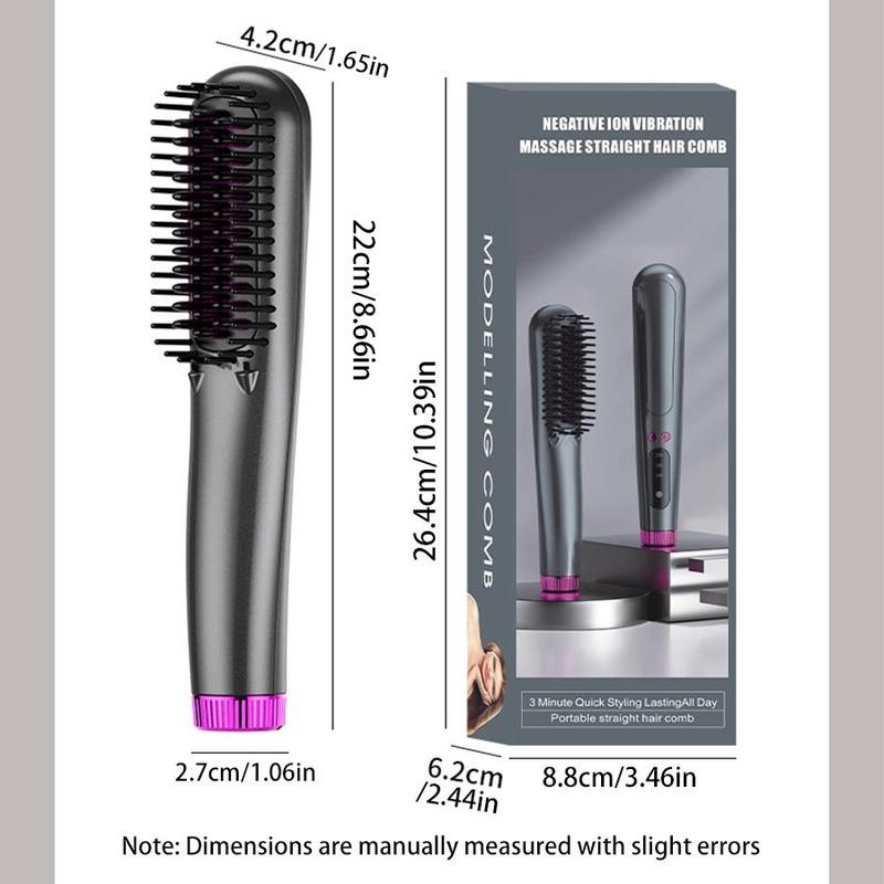 Portable Electric Hair Straightening Comb, Rechargeable Vibrating Massage Hair Straightening Iron for Women & Girls, Hair Styling Tool for Home & Travel