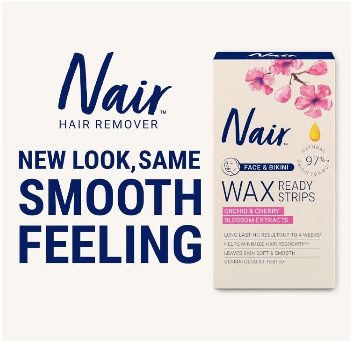 Nair Hair Remover Wax Ready Strips, Face and Bikini Hair Removal Wax Strips, 40 Count