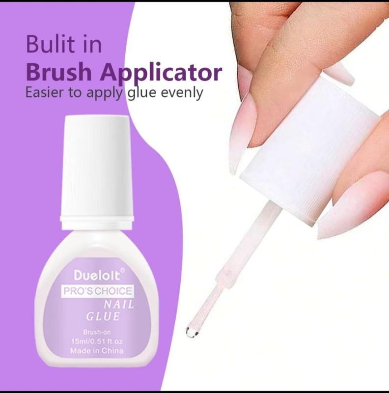 Long-lasting 15ml Ultra Strong Brush on Nail Glue for Acrylic Nails, Press on Nails, Fake Nails Dueloit Salon Quality Nail Glue easy application durable glue false nails