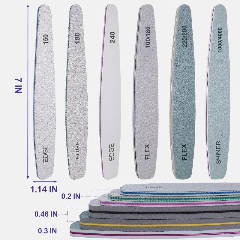 Nail File and Buffer Set, 6  Professional Nail File Kit for Acrylic and Natural Nails, 100 150 180 220 240 280 1000 4000 Grit Soft Nail Filer Gel Nail Files & buffers Filing Emery Board Home Salon