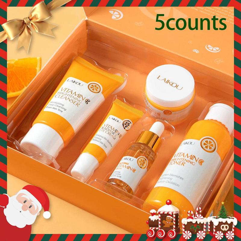 5 in 1 Vitamin C Brightening Skincare Kit, Including 50g Cleanser, 100ml Toner, 17ml Moisturizing Serum, 15g Eye Cream, 25g Essence Cream, Facial Skin Care Kit, Christmas Gift