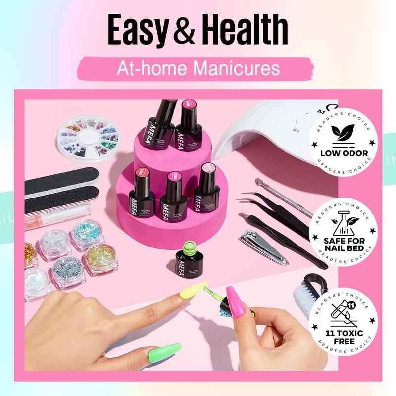 BG 54Pcs Gel Nail Polish Kit with U V Light, 32 Colors Bright Neon Spring Summer Pink Gel Polish Nail Set with Matte Glossy Base Top Coat Essential Manicure Tools Nails Decorations Gifts