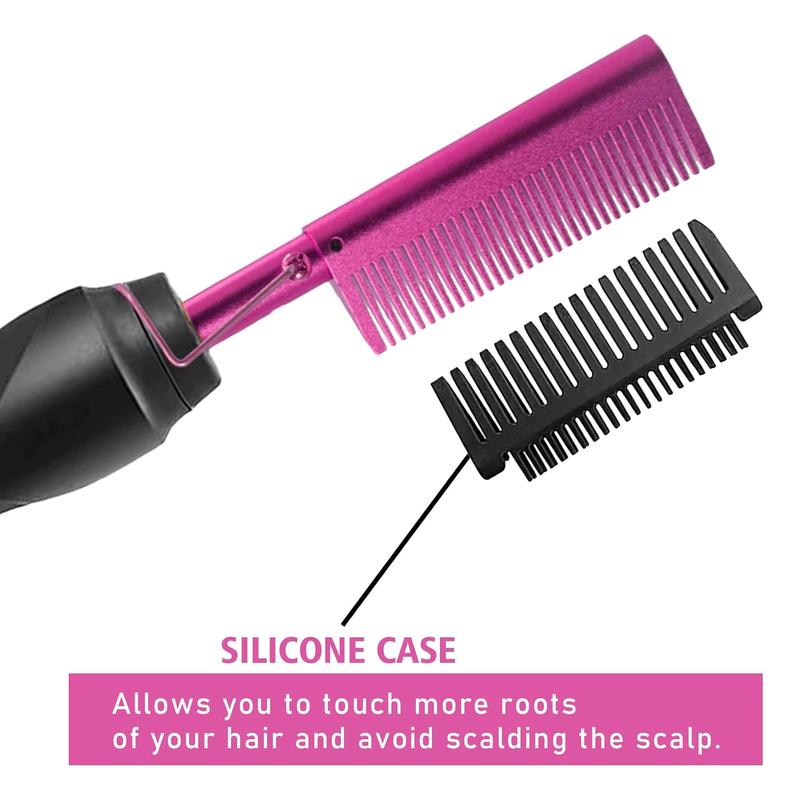 Electric Hot Comb Pink Hair Straightener Electrical Straightening Comb Curling Iron for Natural Black Hair Wigs with Wide Tooth Rat Tail Comb, Wax Stick, Wig Cap, Edge Band, Hair Clips