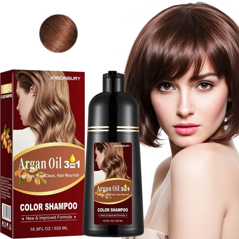 Instant Hair Dye Shampoo 3-in-1, 16.9 Fl Oz, Natural Argan Oil Cherry Brown Color Shampoo, Easy To Use, Long-lasting for Men Women, Herbal Haircare