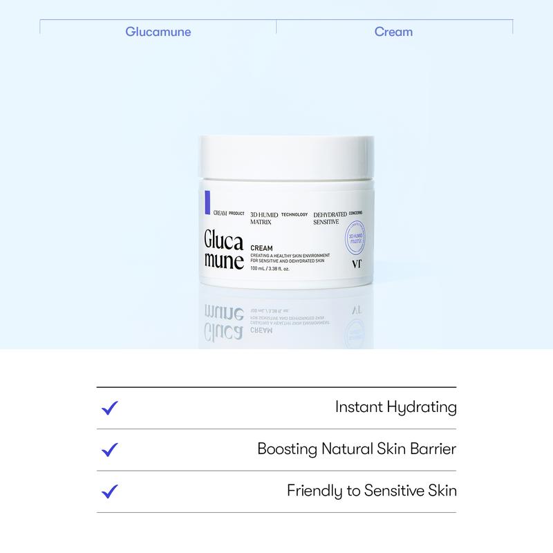 [Official VT Cosmetics] VT GLUCAMUNE CREAM, Moist & soothing essence with 57% Glucamune for dry and sensitive dehydrated skin pore perfection