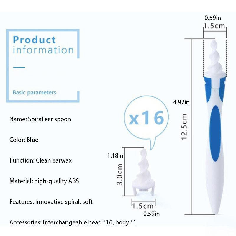 Comfort Ear Wax Remover Set, Rotating Spiral Ear Cleaner with 16 Replacement Heads, 17pcs set Reusable Ear Wax Cleansing Kit, Ear Cleaning Tool