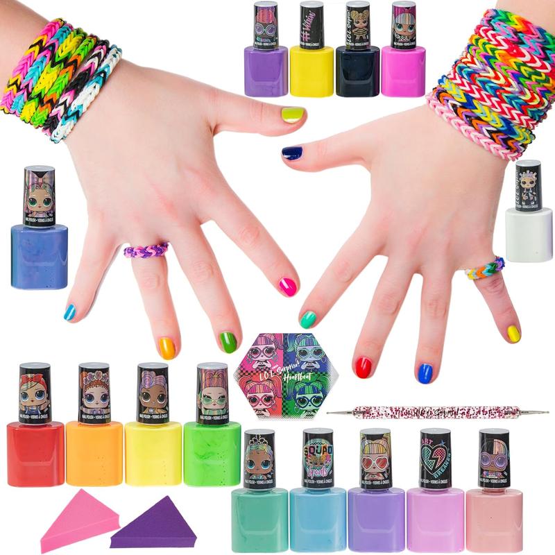 19-Piece Tie-Dye Nail Art Set with 15 Bright Opaque and Shimmery Non-Toxic Nail Polishes and Accessories - Ideal for Slumber Parties, Mani Pedi Days and More, Ages 5+