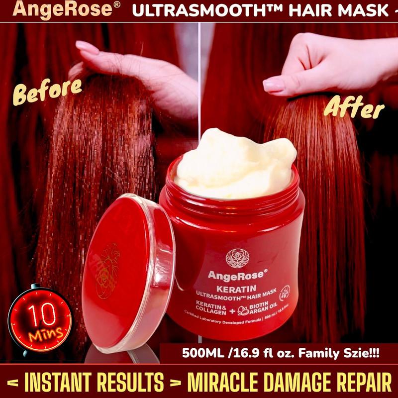 AngeRose  Collagen, Kertain, Argan Oil, Ultra Smmoth Hair Mask and Deep Repair Conditioning , Hair Treatment, Conditioner for Dry or Damaged Hair - All Hair Types 16.90 oz 500ml