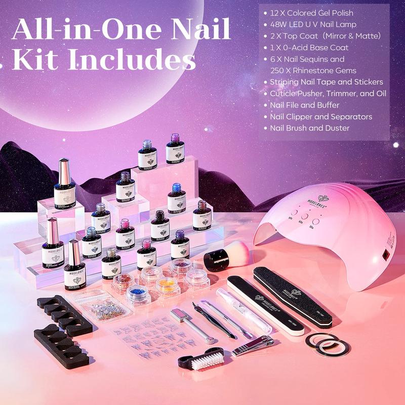 Modelones 12 Colors 35 Pcs Gel Nail Polish Kit with 48W UV Lamp Gel Polish Kit,Stater Kit for Gel Manicure Beginner Nail Art Lover, Home Nail salon Fashion Packaging for Valentine's Gift Set