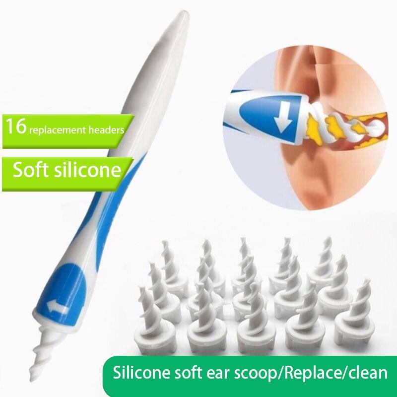 Comfort Ear Wax Remover Set, Rotating Spiral Ear Cleaner with 16 Replacement Heads, 17pcs set Reusable Ear Wax Cleansing Kit, Ear Cleaning Tool