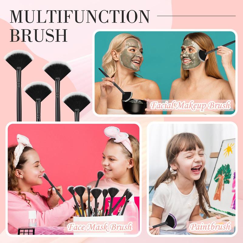 12 Pcs Soft Facial Fan Brush Blush Makeup Brush Face Mask Acid Applicator Multi Use Cosmetic Tools for Peel Mask Makeup for Mud Cream (Black)