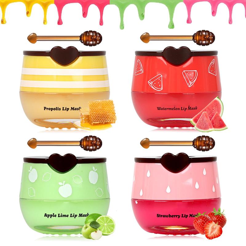 4-Pack Bee Lip Balm Set – Honey Pot Infused with Strawberry, Watermelon, Honey, and Apple Lime | Overnight Hydrating Lip Mask & Exfoliator | Prevent Dry, Cracked Lips & Reduce Lip Lines