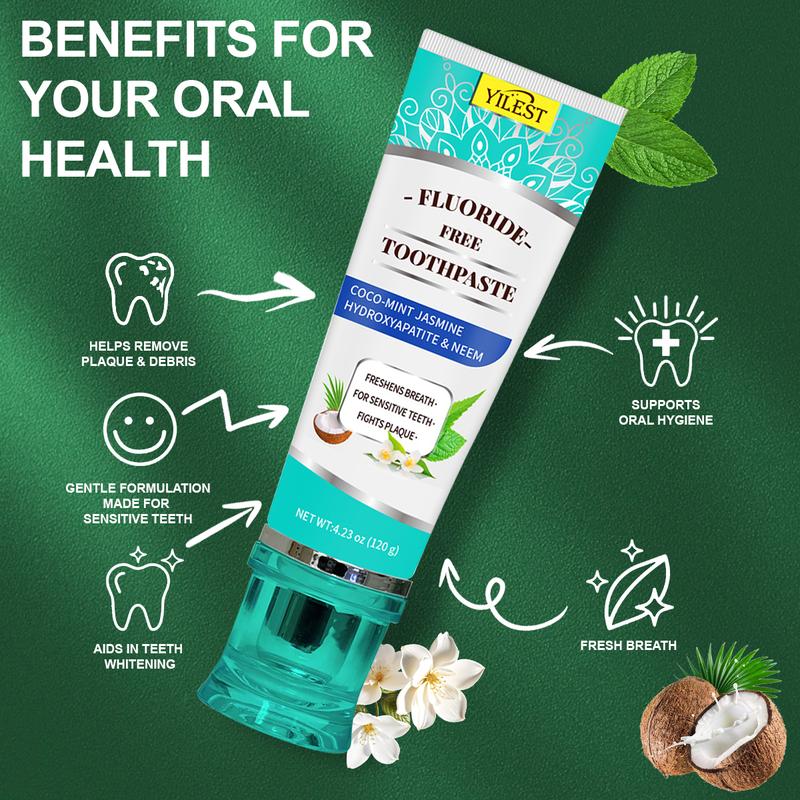 Coconut Oil Toothpaste Non Fluoride, Hydroxyapatite Whitening Freshens Breath Boxes Natural Cocomint Jasmine Fights Plaque  CocoMint Jasmine Neem