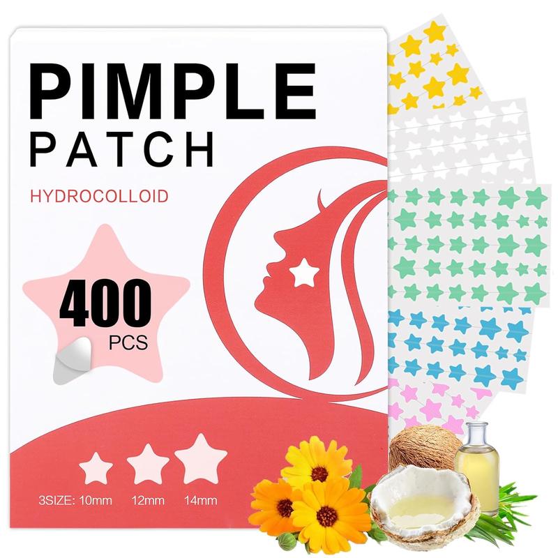 450 Pimple Patches for Face, Hydrocolloid Acne Patches for Zit Covers, Invisible Skin Stickers for Blemish Spot Treatment, 4 Sizes, with Salicylic Acid, Tea Tree & Coconut Oil