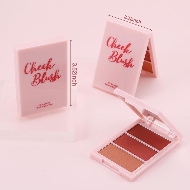 3 Colors Blush Palette, Blush and Highlighter Palette, Cream Face Blush Powder for Cheeks, Matte, Shimmer Illuminator for A Glowing Makeup Blend Brightening