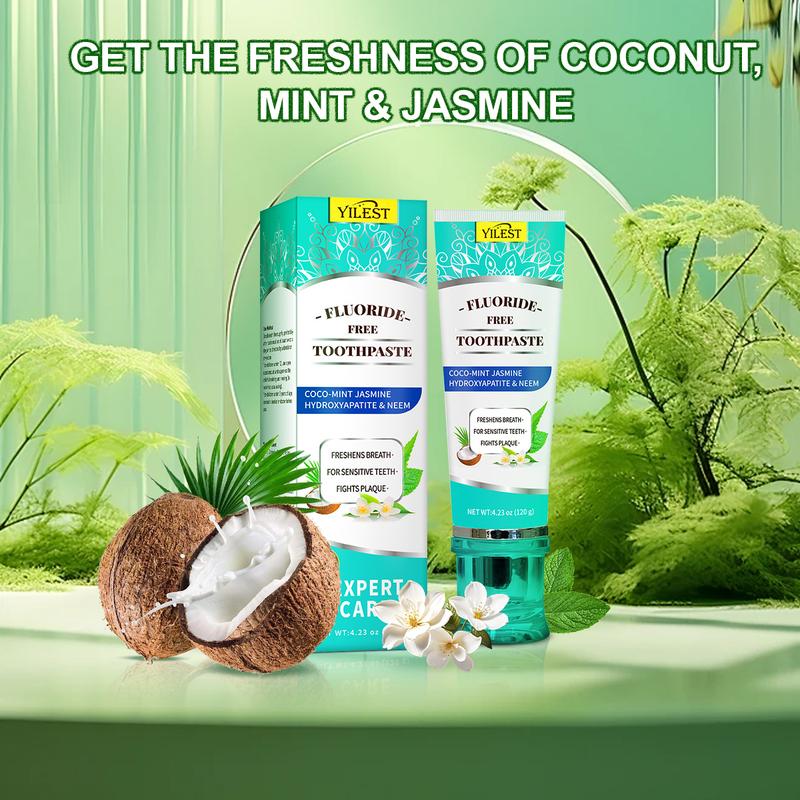 Coconut Oil Toothpaste Non Fluoride, Hydroxyapatite Whitening Freshens Breath Boxes Natural Cocomint Jasmine Fights Plaque  CocoMint Jasmine Neem