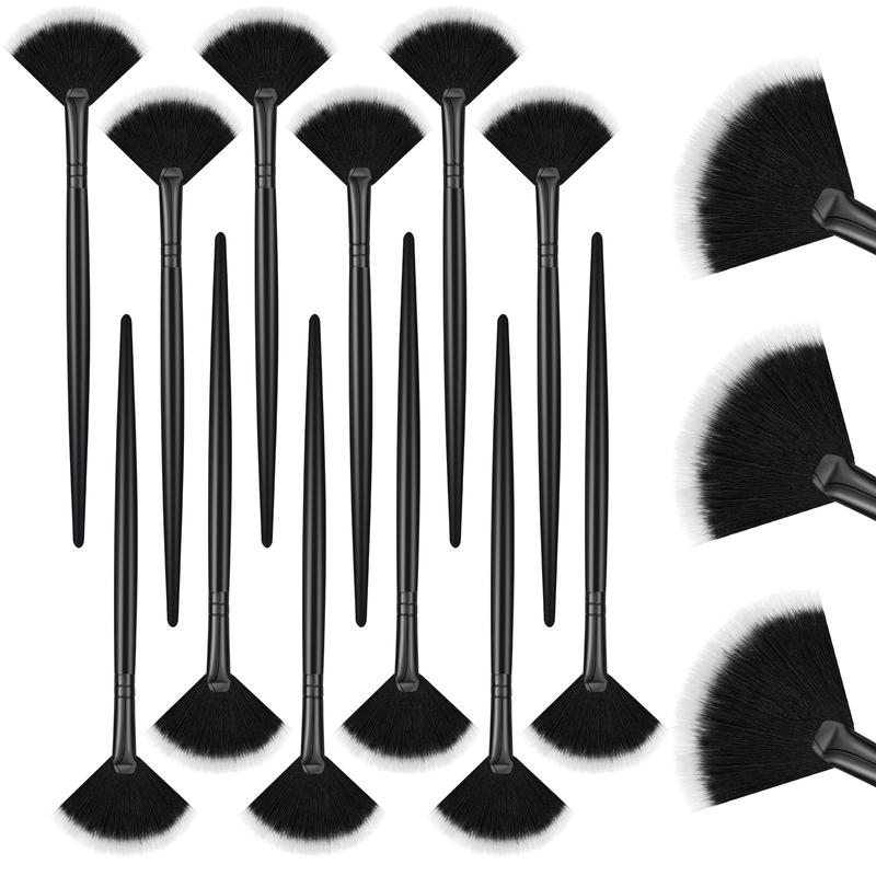 12 Pcs Soft Facial Fan Brush Blush Makeup Brush Face Mask Acid Applicator Multi Use Cosmetic Tools for Peel Mask Makeup for Mud Cream (Black)