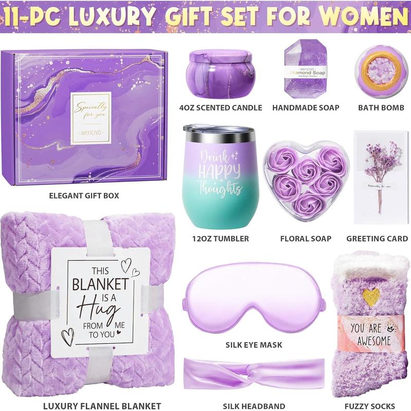 Birthday Gifts for Women Self Care Gifts Get Well Soon Gifts, Rose Relaxing Spa Gifts Basket Care Package w  Luxury Flannel Blanket, Unique Christmas Gifts Idea for Mom Her Best Friends Sister Wife