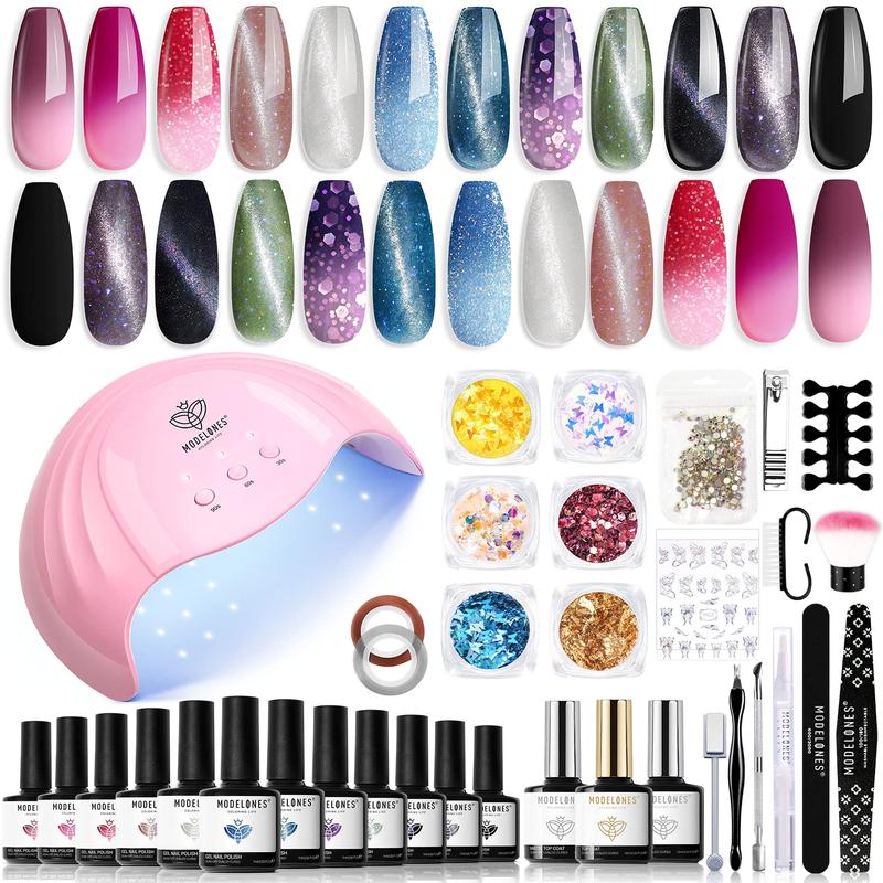 Modelones 12 Colors 35 Pcs Gel Nail Polish Kit with 48W UV Lamp Gel Polish Kit,Stater Kit for Gel Manicure Beginner Nail Art Lover, Home Nail salon Fashion Packaging for Valentine's Gift Set