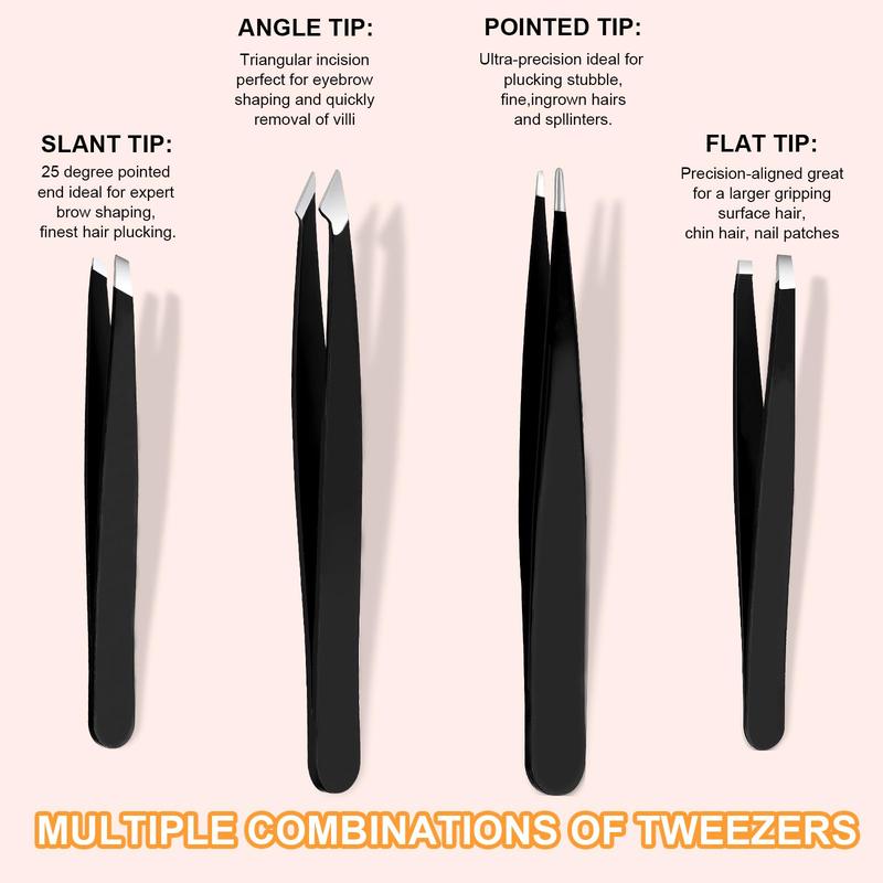 9 Pcs stainless steel Tweezers & Nail Clippers Set with travel case, includes precision tweezers, curved scissors, eyebrow razor. Manicure Matte Daily