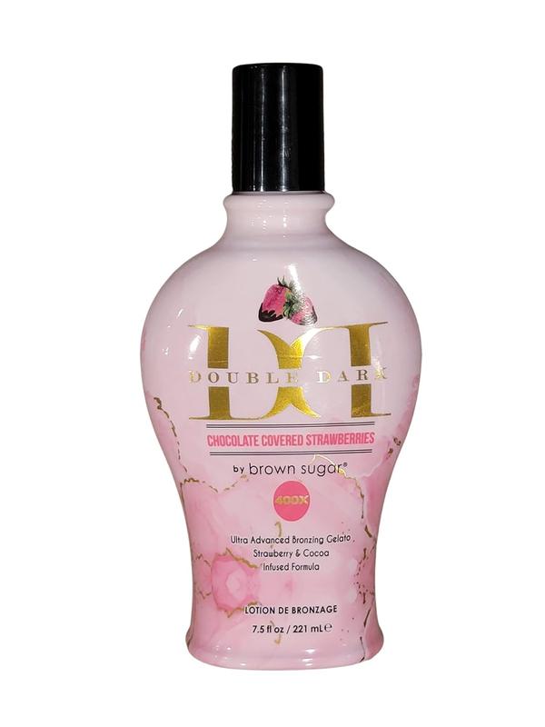 Double Dark Chocolate Covered Strawberries 400X Bronzing Lotion 7.5 ounce Brown Sugar for Outdoor Tanning at The Beach or Indoor Tanning Salon Beds