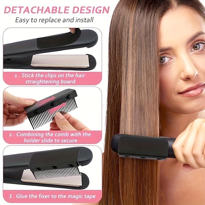 1pcs Hair Straightener Comb-Flat Iron Hair Attachment, Flat Iron Comb Attachment Clip On, Professional Or Home Use Compact Hair Styling Tool, Styling Efficiency & Safety, Christmas Gifts (Pink Black) Rechargeable Portable