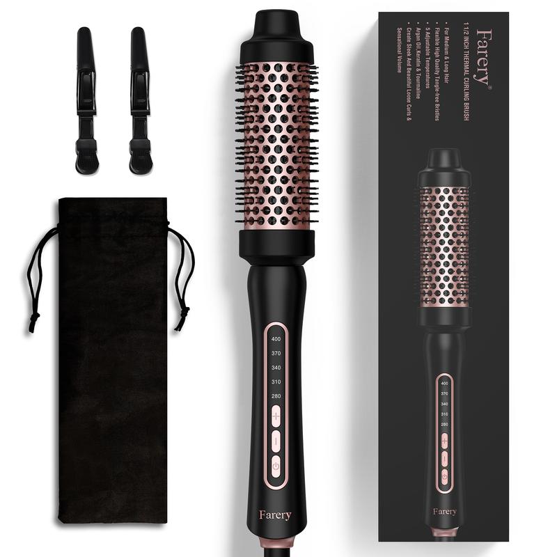 FARERY 1 1 2 Inch Thermal Brush, Adjustable Temp, Dual Voltage, Creates 90's Voluminous Style