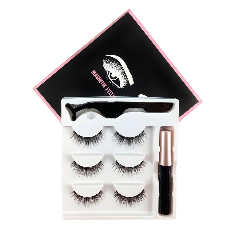 Eyeliner & Eyelashes Set, 3 Pairs Reusable Natural Look Eyelash Extensions with Accessories, Self Grafting Curl Eyelashes, Eye Makeup Product for Women & Girls